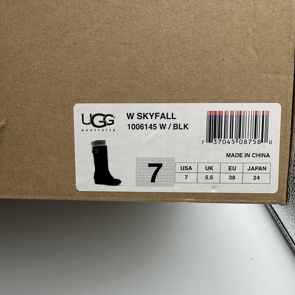 UGG Boots Womens Size 7 Black Skyfall Wedge Shearling Knit Cuff 1006145 - Picture 2 of 16